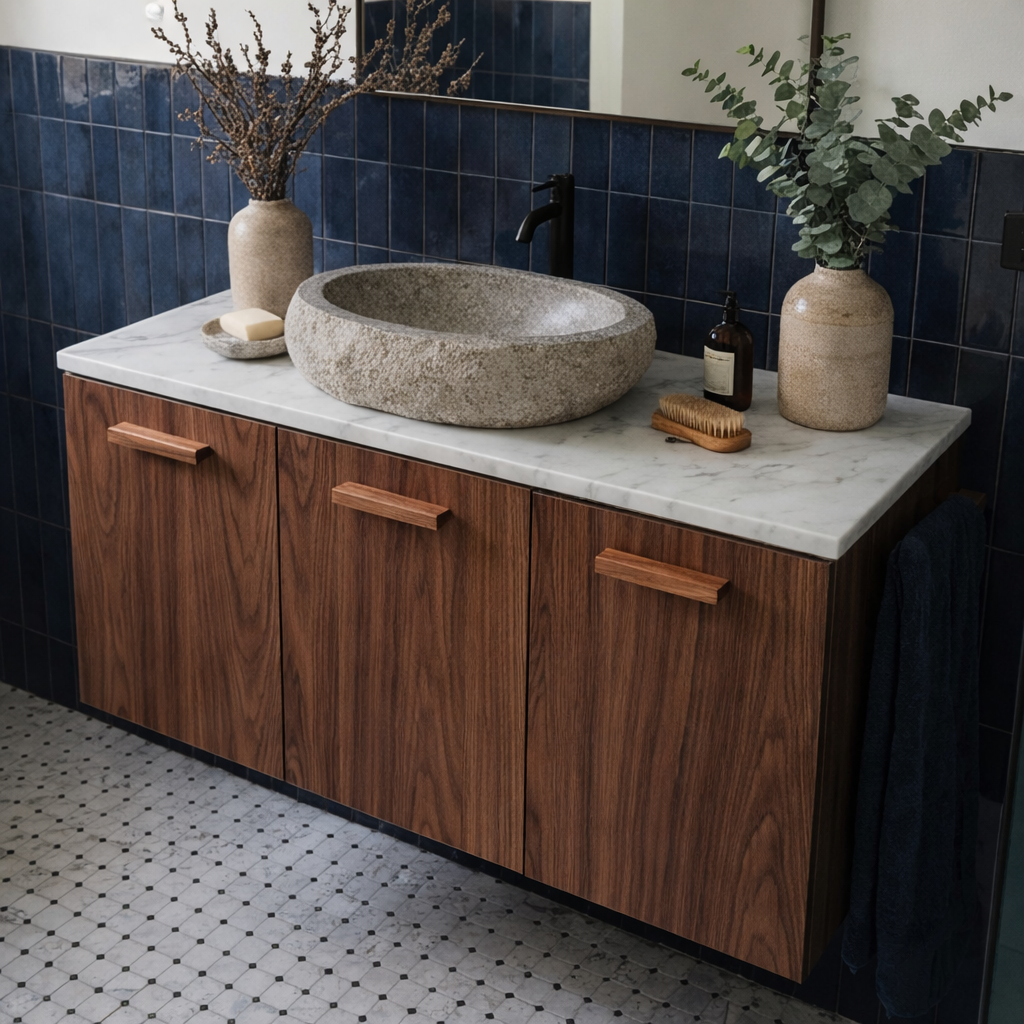 ShanaWood Floating Bathroom Vanity with 3-Door Cabinet and Marble Top - view 3