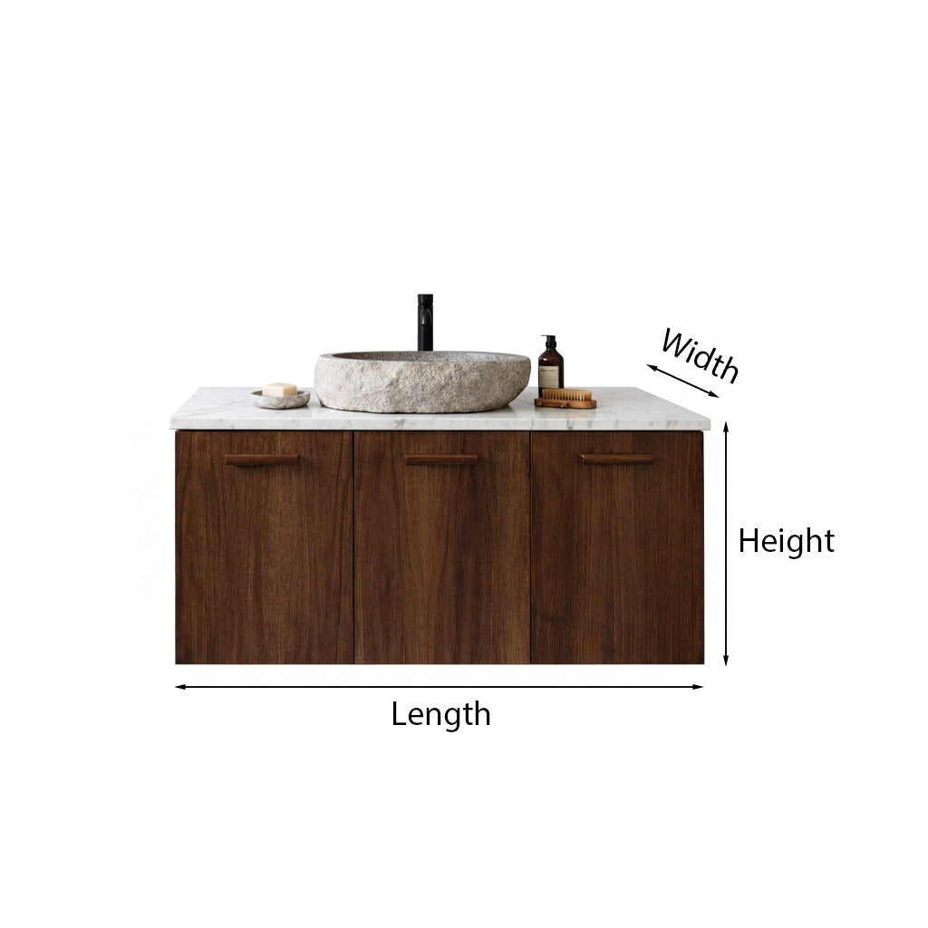 ShanaWood Floating Bathroom Vanity with 3-Door Cabinet and Marble Top - dimensions