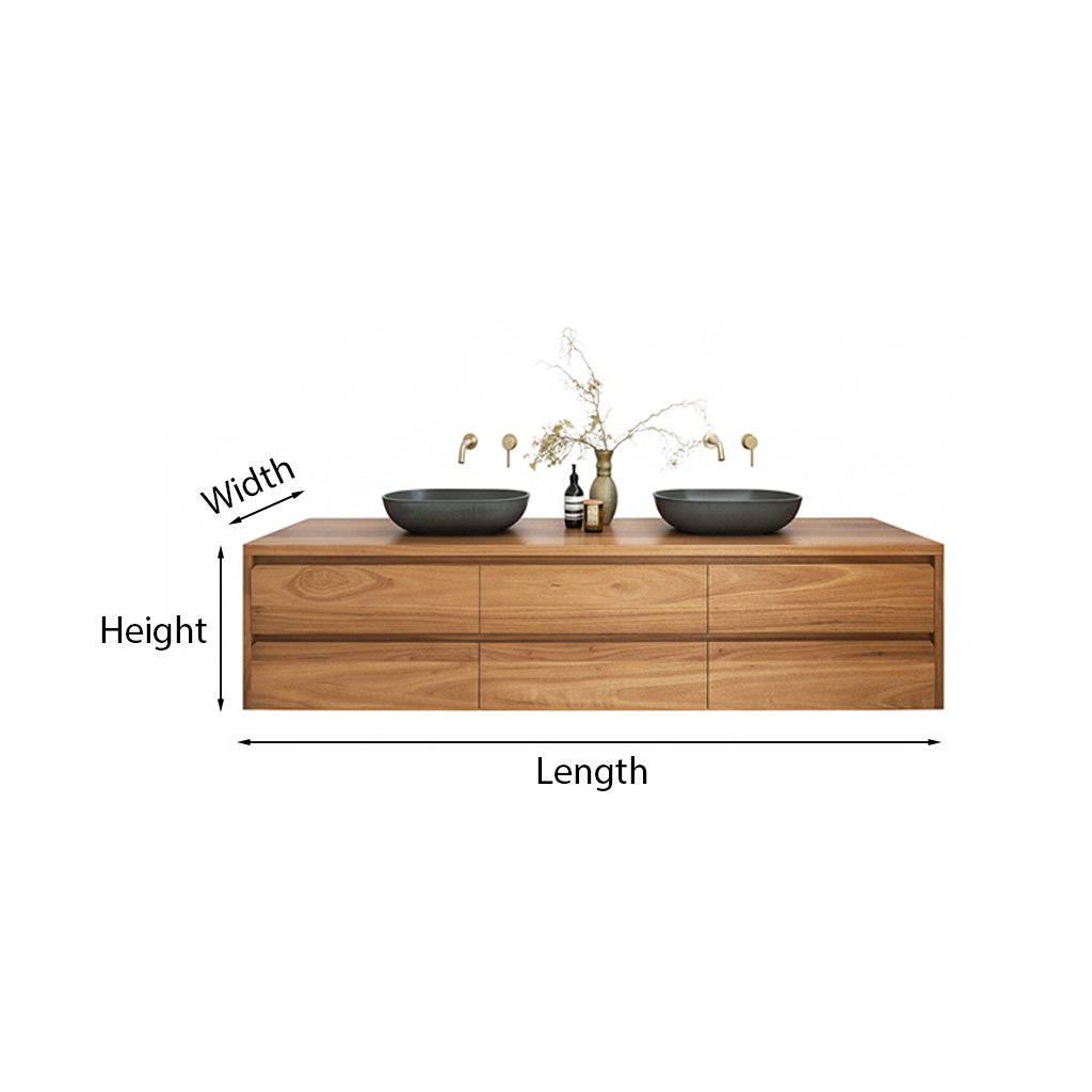ShanaWood Floating Double Sink Bathroom Vanity with 6-Drawer Storage - dimensions