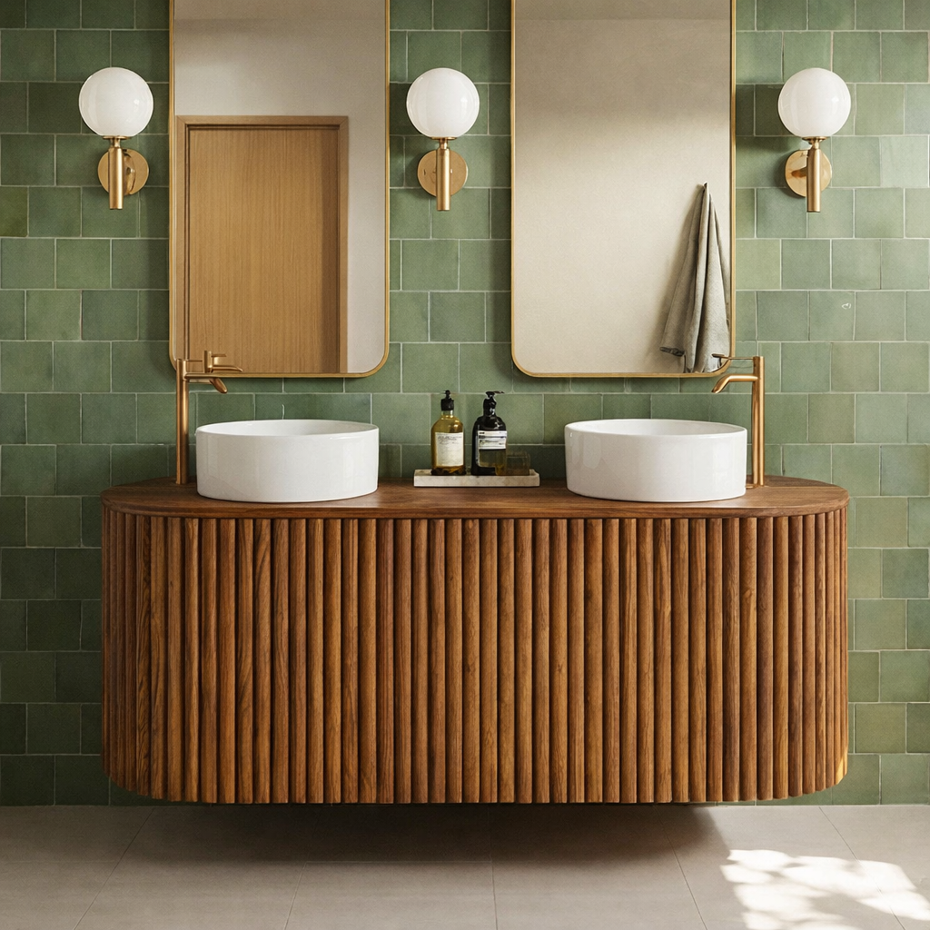 ShanaWood Floating Double Vanity with Fluted Rounded Body - view 1