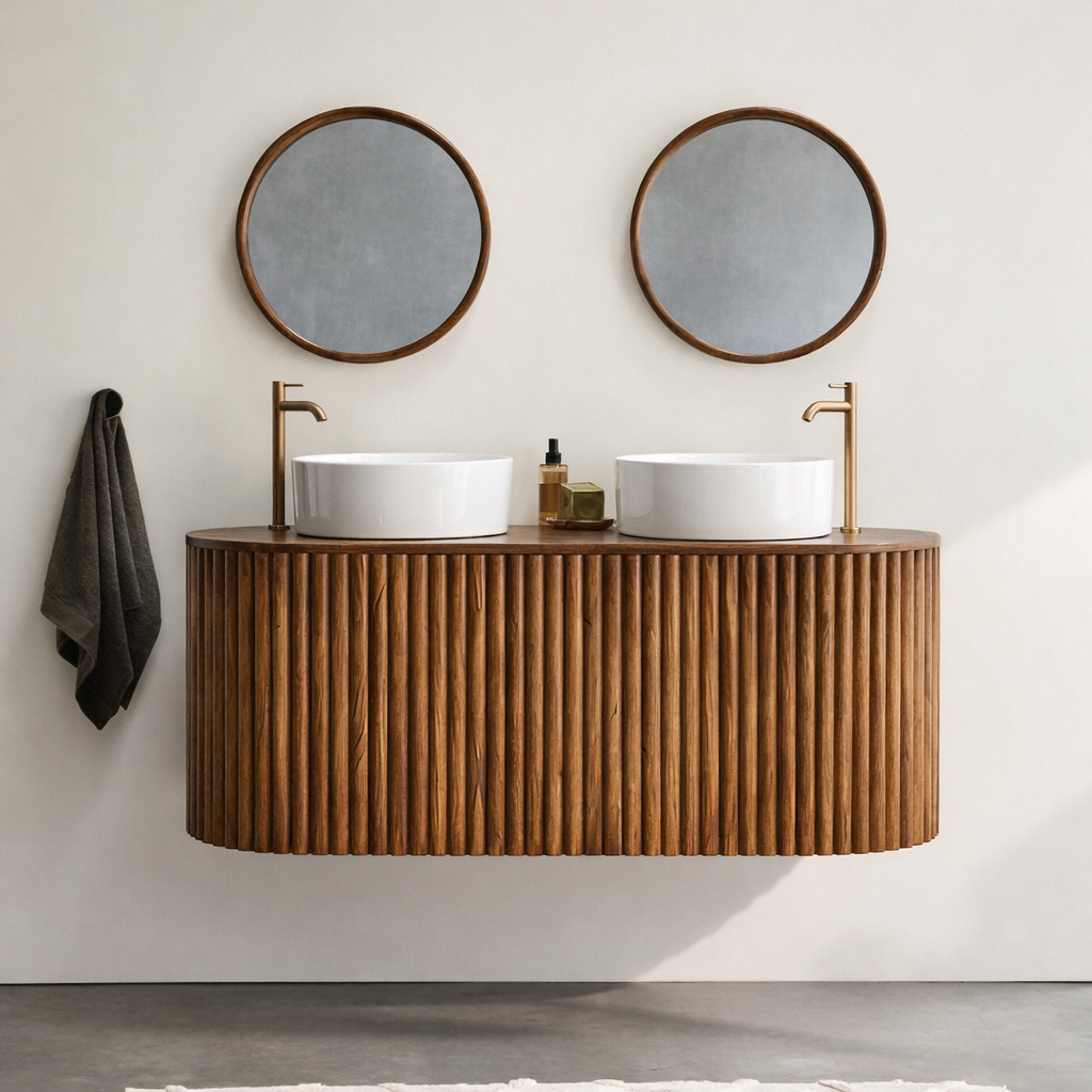ShanaWood Floating Double Vanity with Fluted Rounded Body - view 5