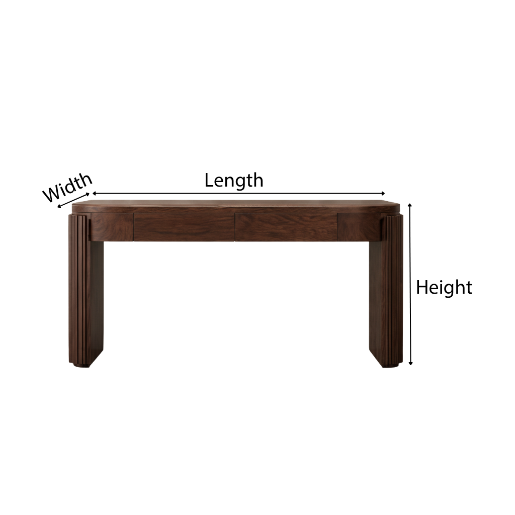 ShanaWood Fluted Column Console Table with Drawers - dimensions
