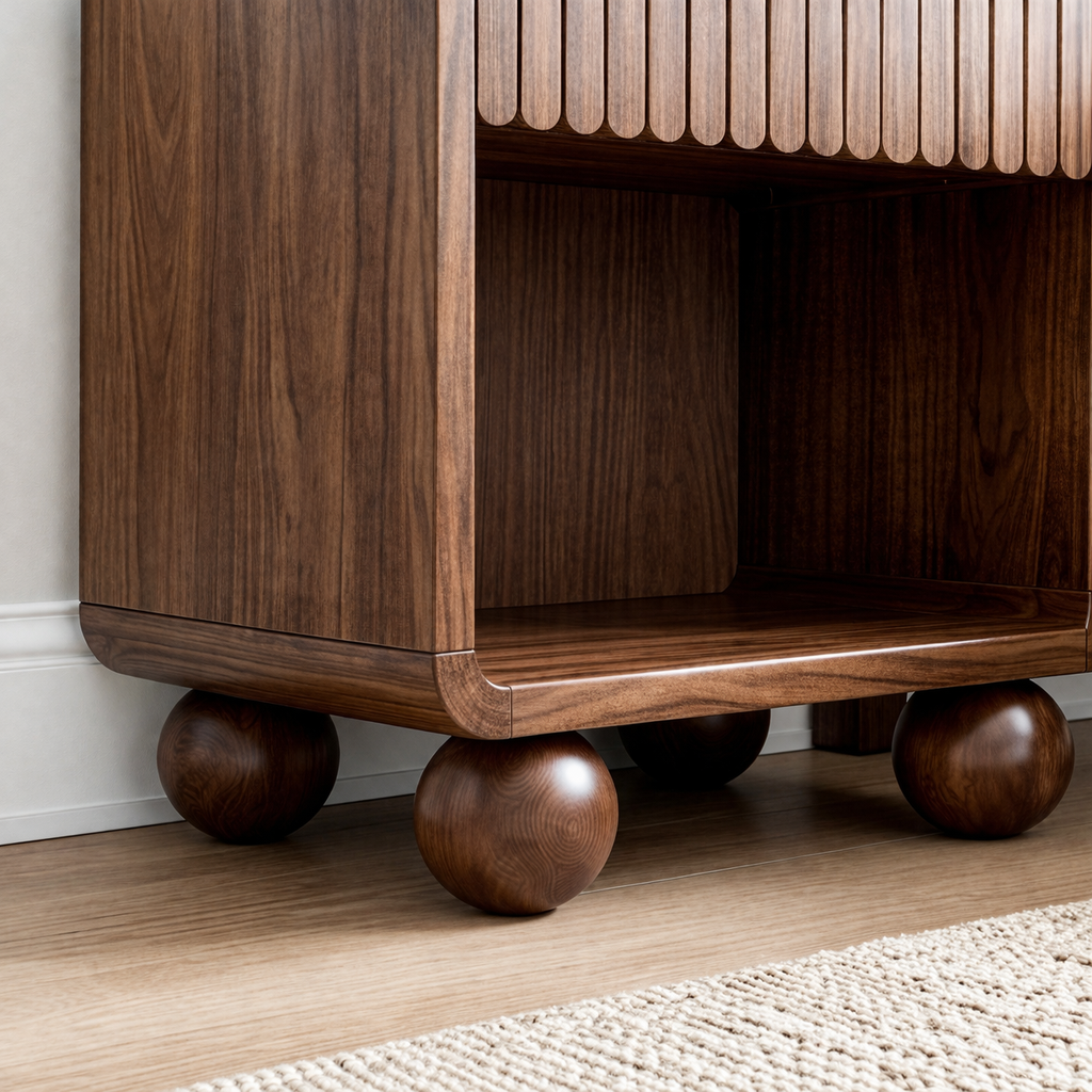 ShanaWood Fluted Nightstand with Open Shelf and Ball Feet - view 3