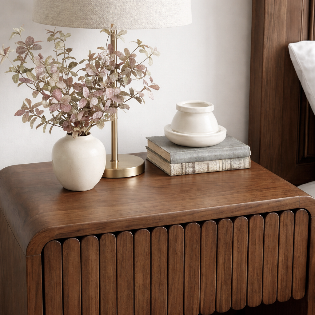 ShanaWood Fluted Nightstand with Open Shelf and Ball Feet - view 4