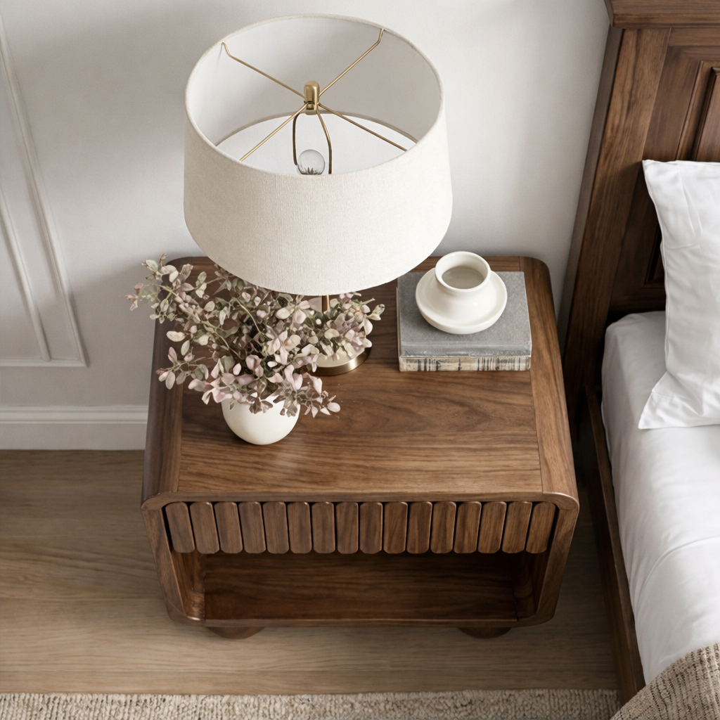 ShanaWood Fluted Nightstand with Open Shelf and Ball Feet - view 5