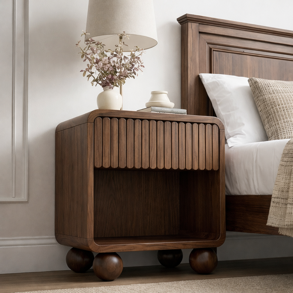 ShanaWood Fluted Nightstand with Open Shelf and Ball Feet - view 6