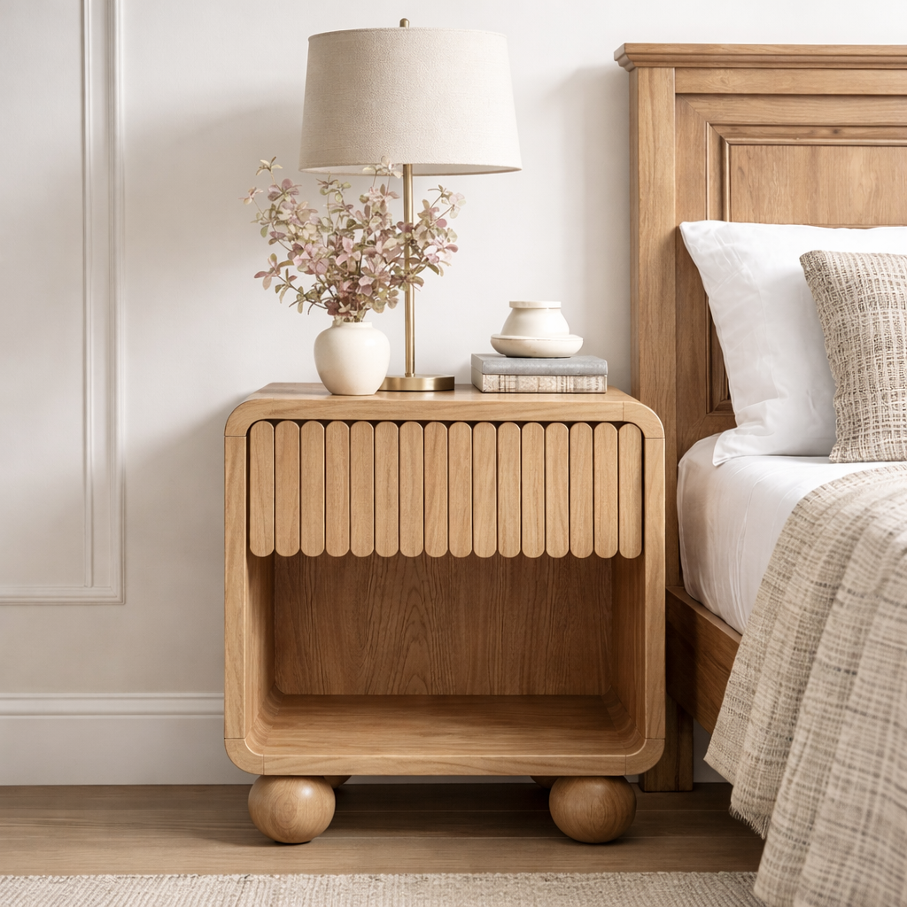 ShanaWood Fluted Nightstand with Open Shelf and Ball Feet - view 7