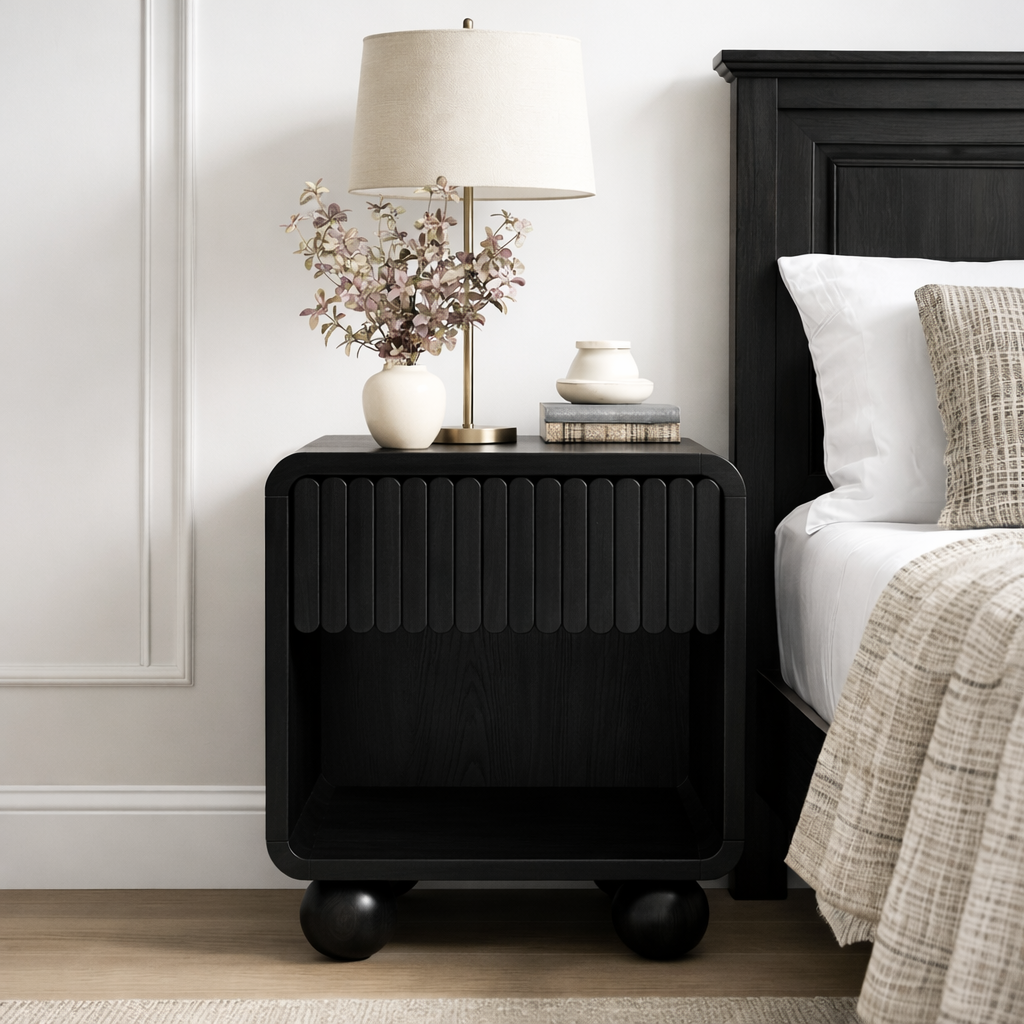 ShanaWood Fluted Nightstand with Open Shelf and Ball Feet - view 9