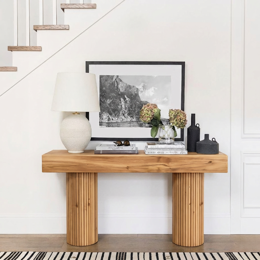 ShanaWood Fluted Round Pillar Console Table - view 1