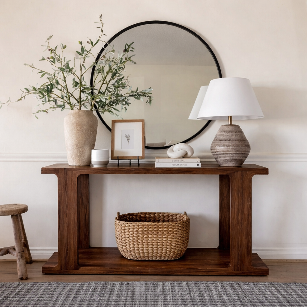 ShanaWood I-Beam Leg Console Table with Bottom Shelf - view 1
