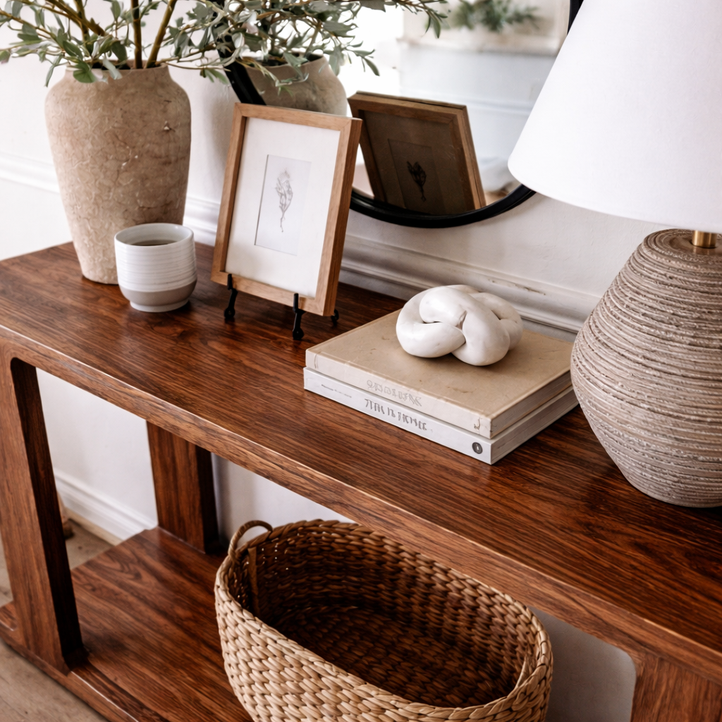 ShanaWood I-Beam Leg Console Table with Bottom Shelf - view 2