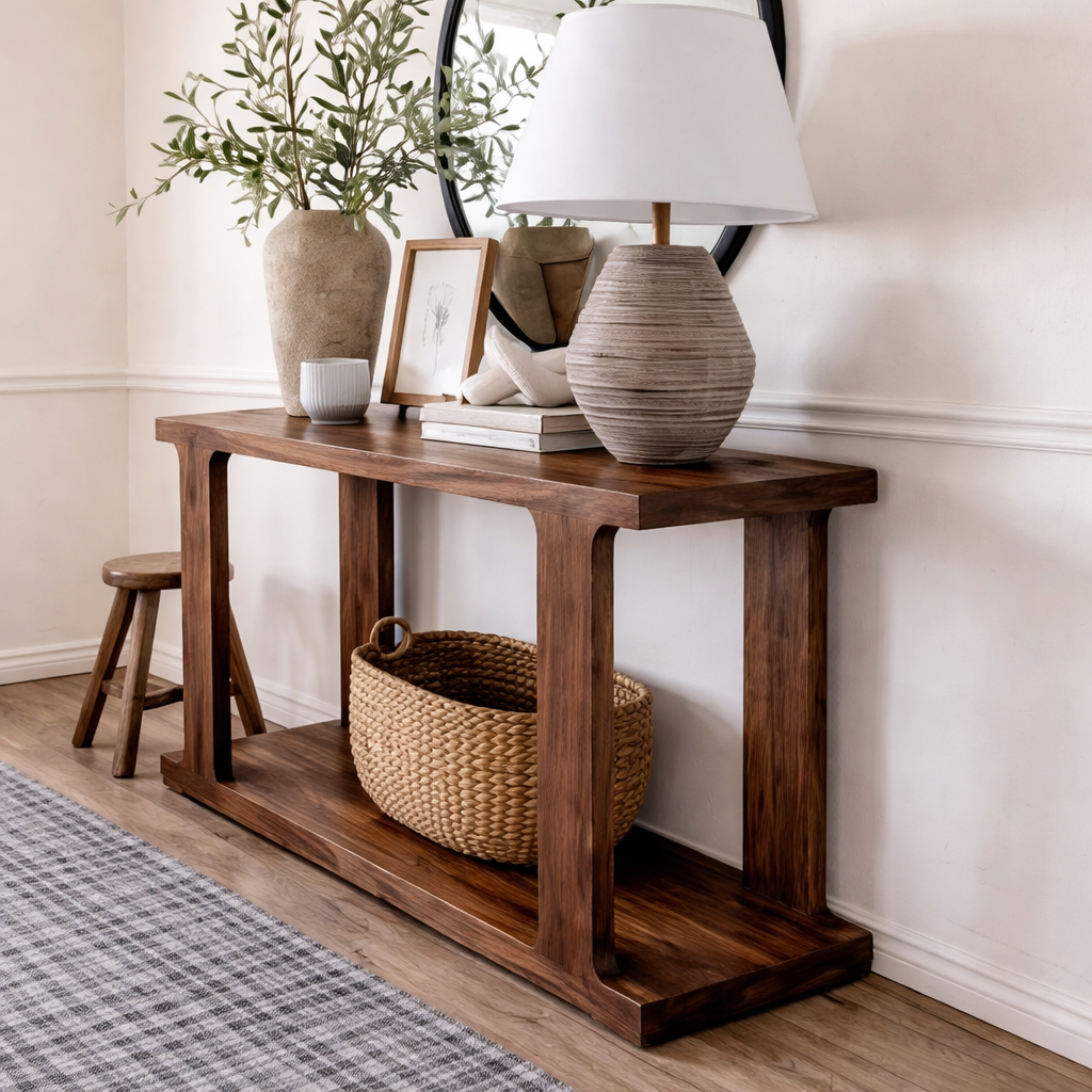 ShanaWood I-Beam Leg Console Table with Bottom Shelf - view 5