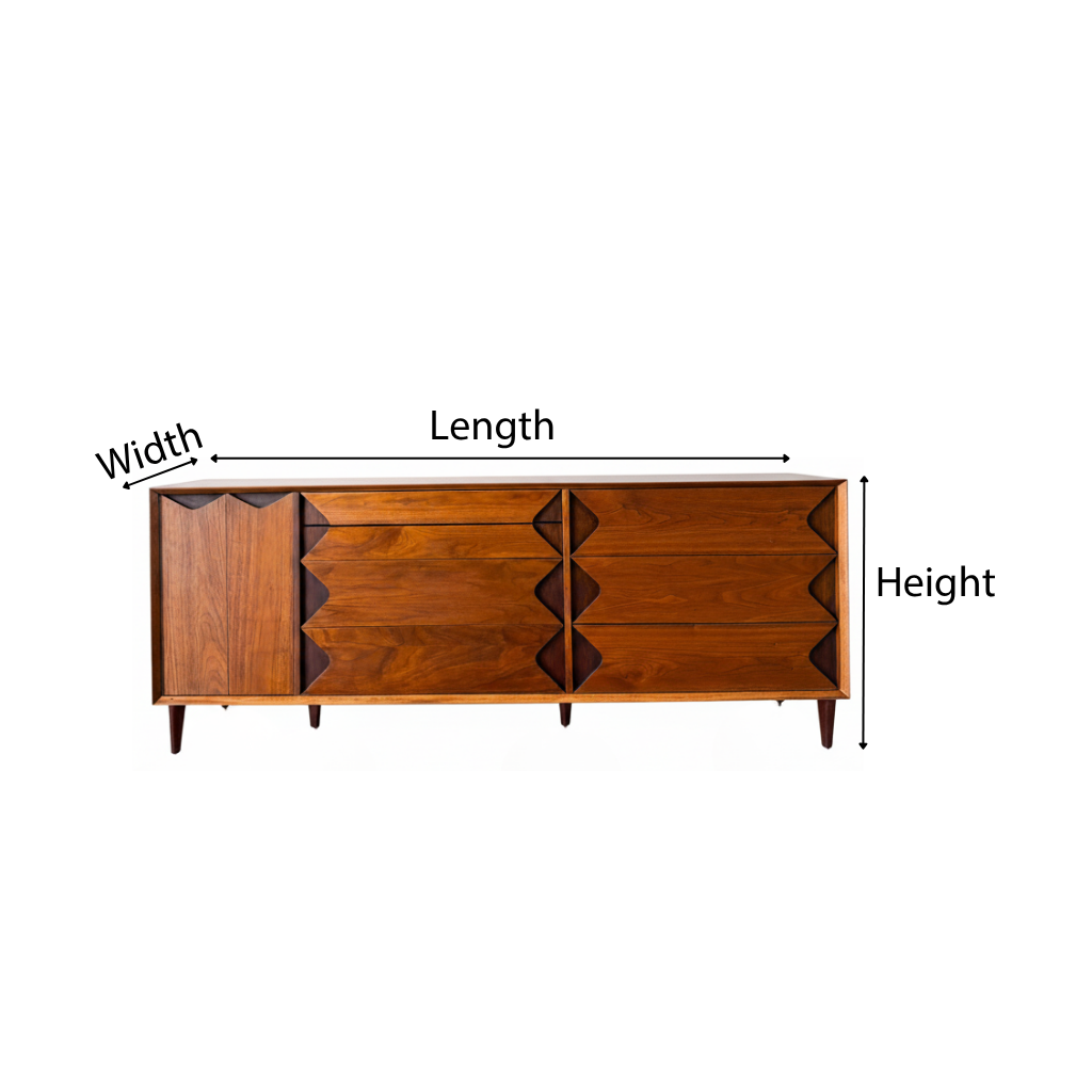 ShanaWood Mid-Century Sideboard with Geometric Drawer Fronts - dimensions