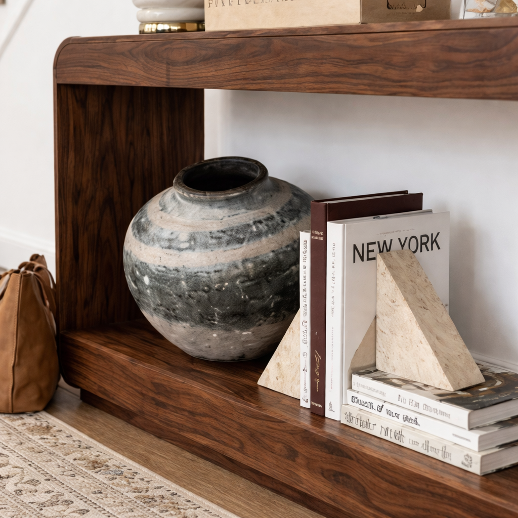ShanaWood Rounded Corner Console Table with Bottom Shelf - view 3