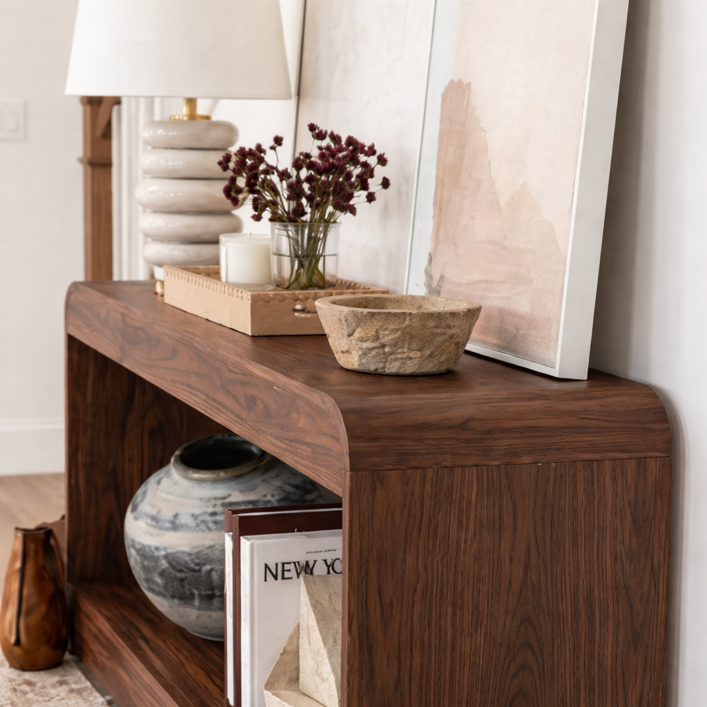 ShanaWood Rounded Corner Console Table with Bottom Shelf - view 5
