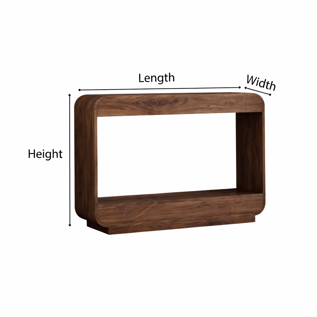 ShanaWood Rounded Corner Console Table with Bottom Shelf - dimensions