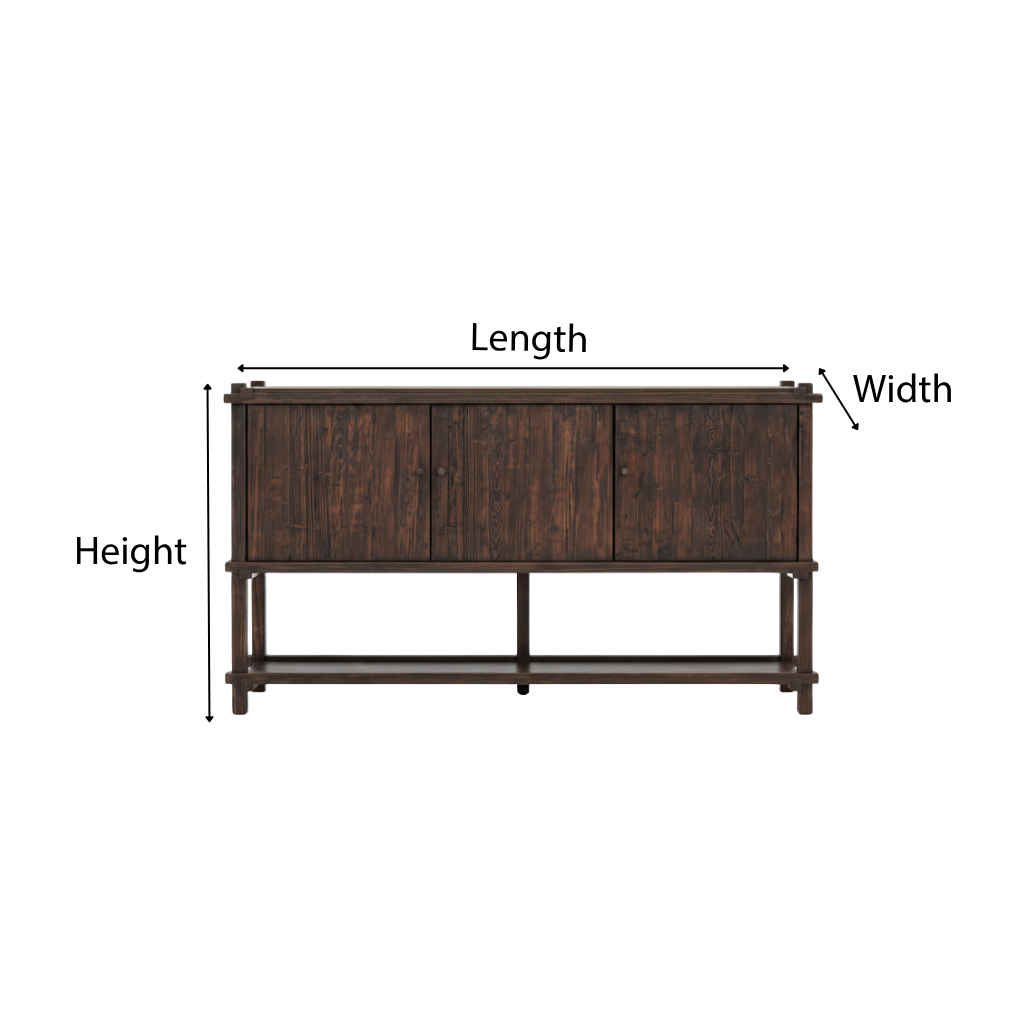 ShanaWood Rustic 3-Door Sideboard with Raised Frame Base - dimensions