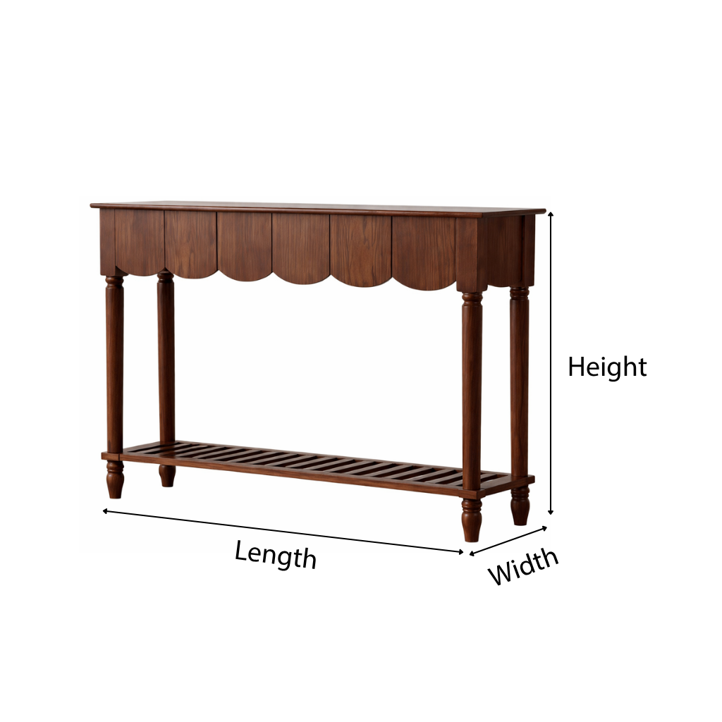 ShanaWood Scalloped Apron Console Table with Turned Legs - dimensions