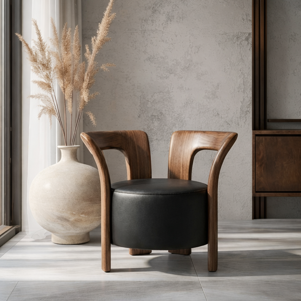ShanaWood Sculptural Round Accent Chair with Curved Wood Frame - view 1