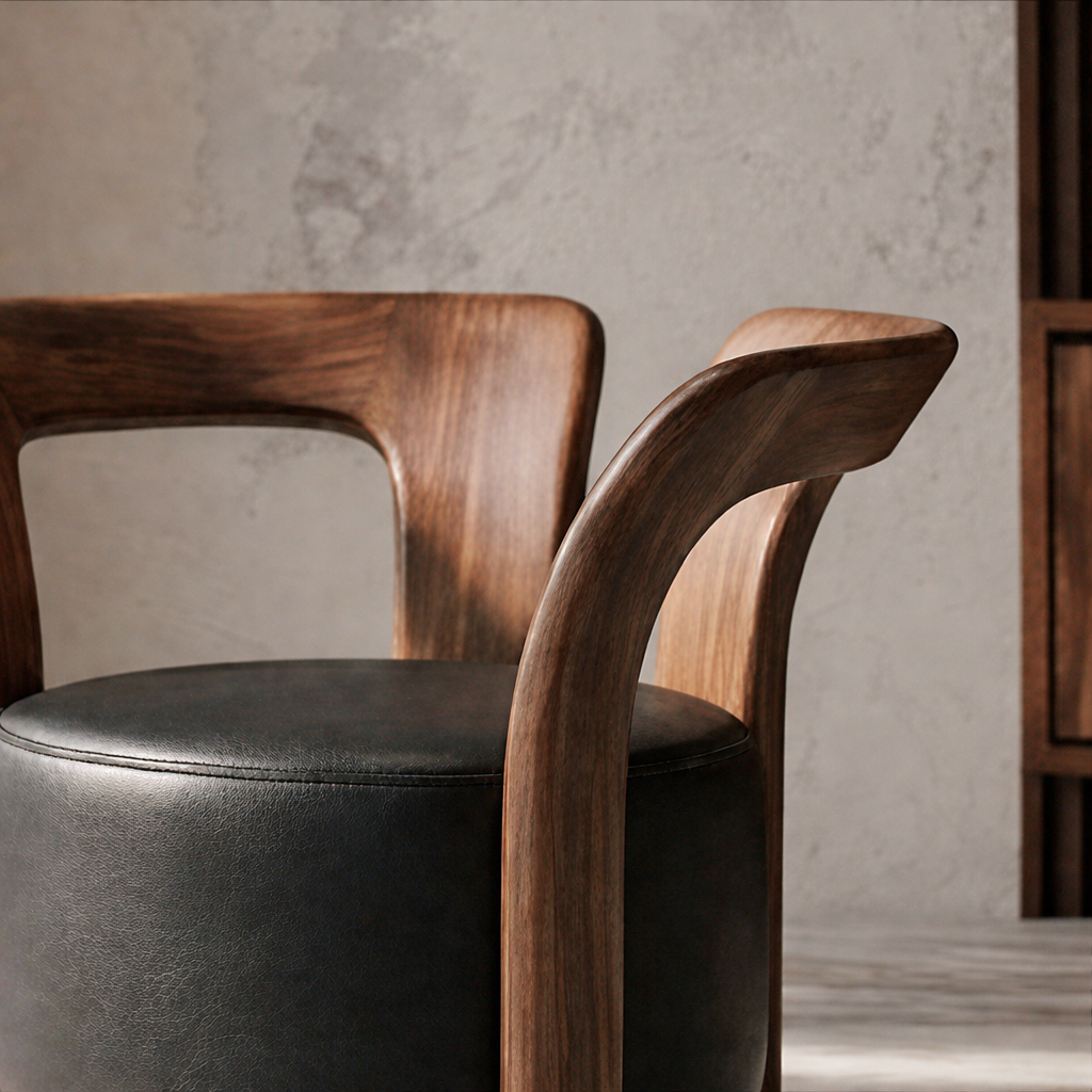 ShanaWood Sculptural Round Accent Chair with Curved Wood Frame - view 2