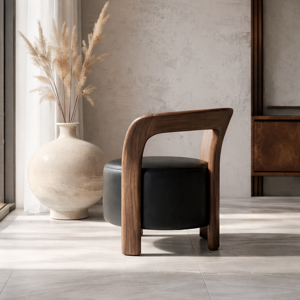 ShanaWood Sculptural Round Accent Chair with Curved Wood Frame - view 4