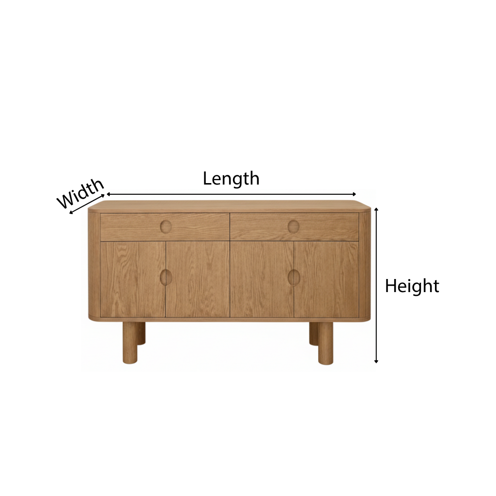 ShanaWood Sideboard Cabinet with Ring Pulls, 2 Drawers and 4-Door Storage - dimensions