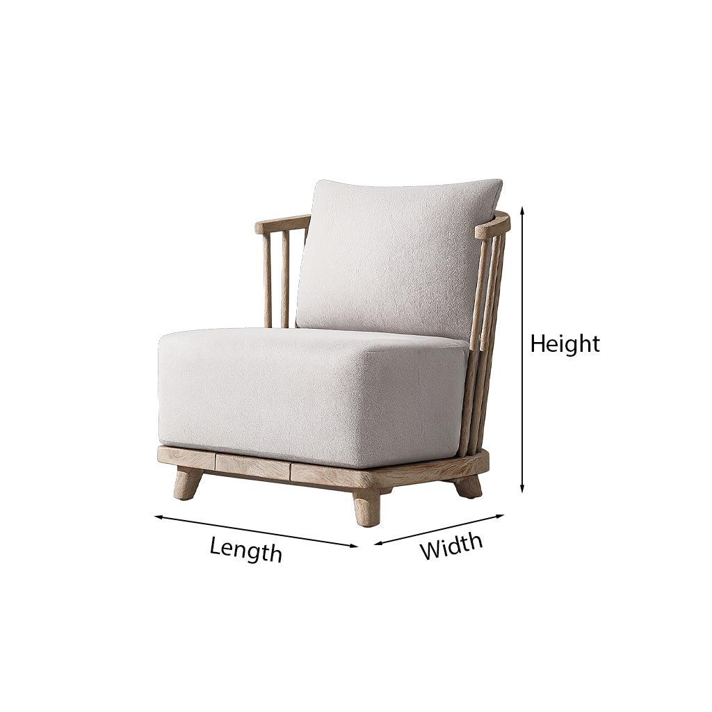 ShanaWood Spindle Side Panel Accent Chair with Loose Cushions - dimensions