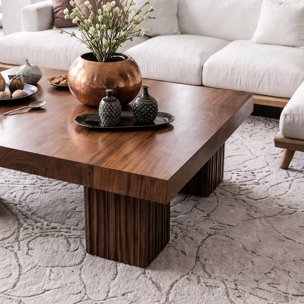 ShanaWood Square Coffee Table with Fluted Pedestal Base - view 2