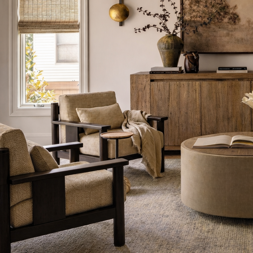 ShanaWood Square Wood Frame Accent Chair with Loose Cushions - view 2