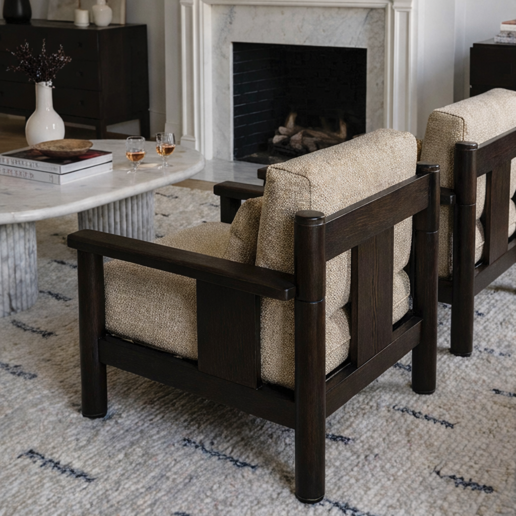 ShanaWood Square Wood Frame Accent Chair with Loose Cushions - view 5