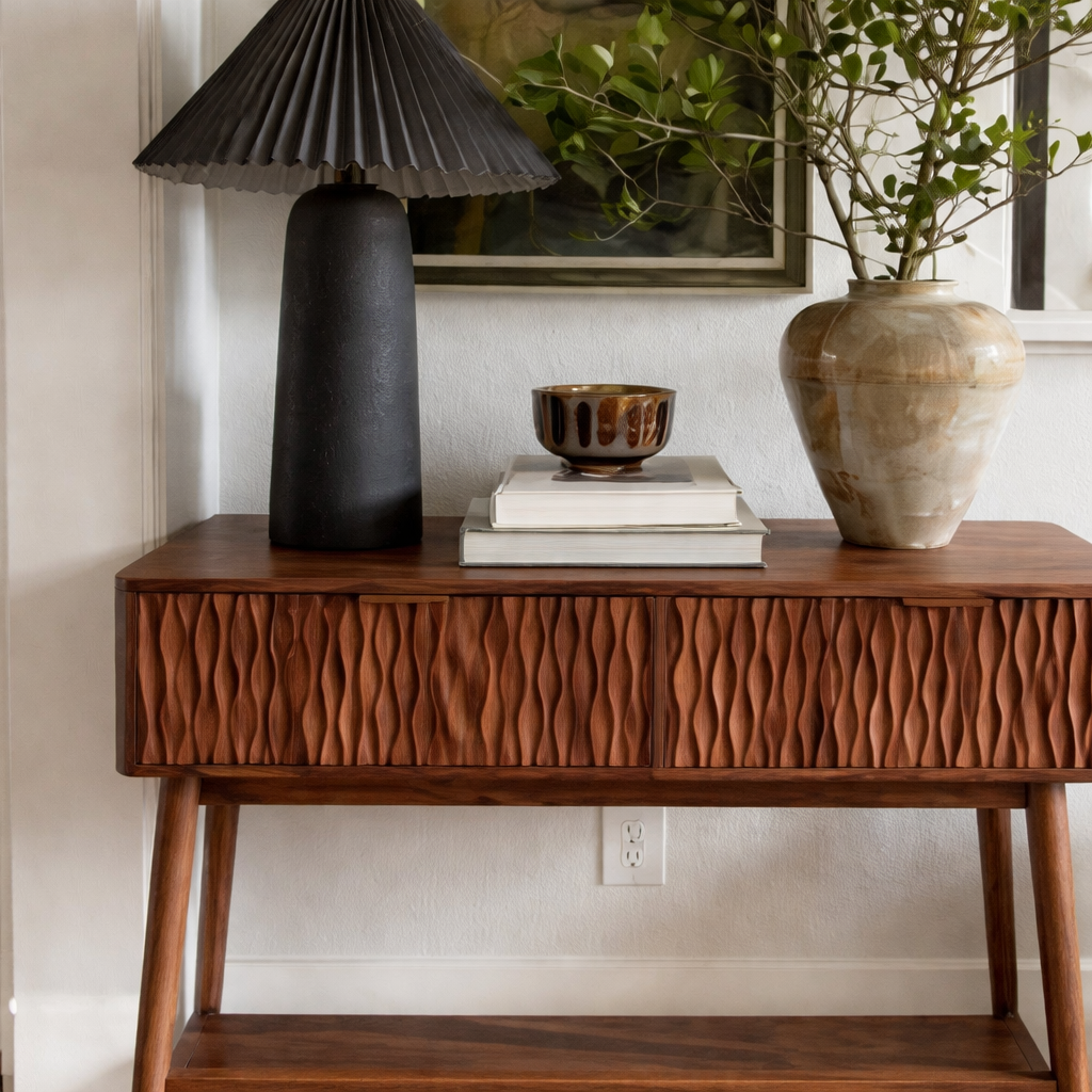 ShanaWood Textured-Front Console Table with Open Shelf - view 3
