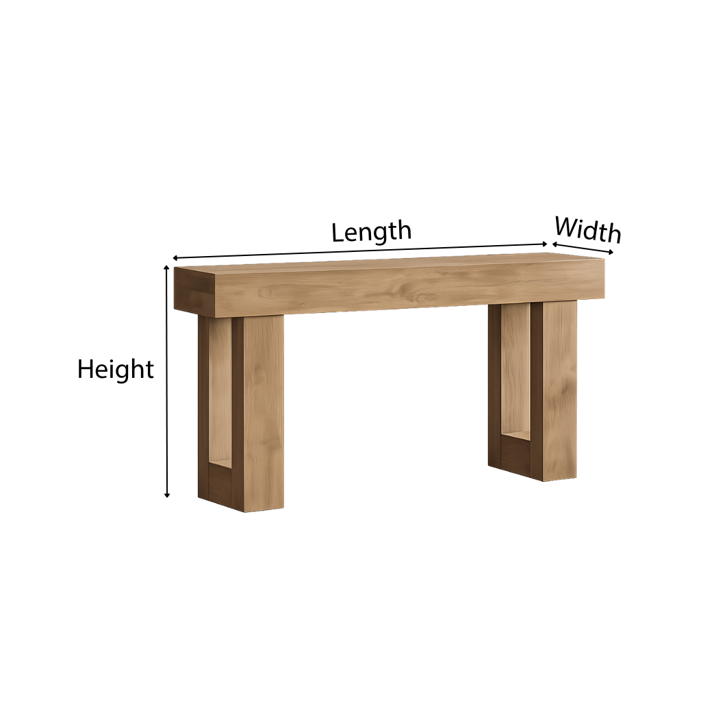 ShanaWood Thick-Top Console Table with Block Legs - dimensions