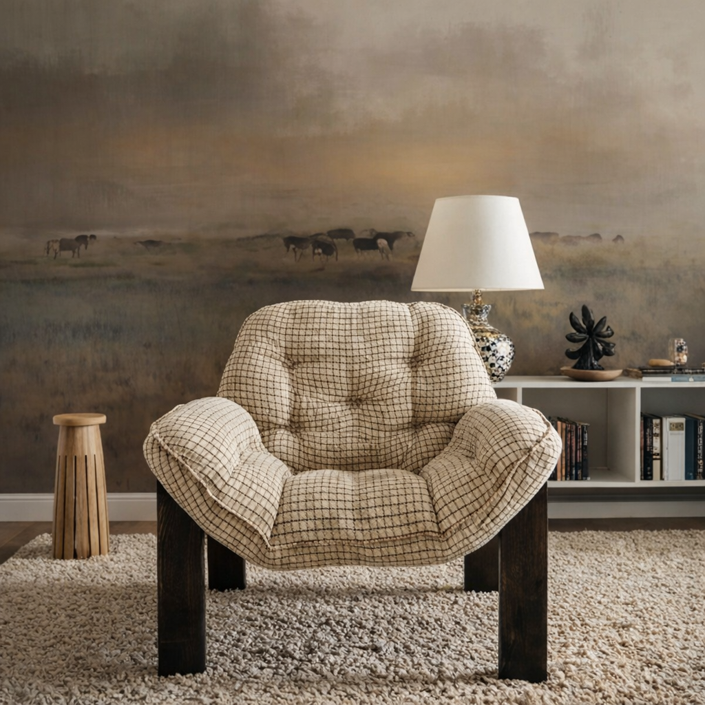 ShanaWood Tufted Plaid Accent Chair with Wood Frame - view 2
