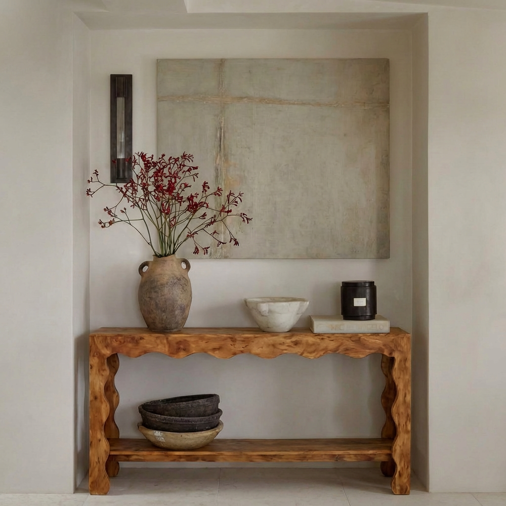 ShanaWood Wavy Apron Console Table with Bottom Shelf - view 1