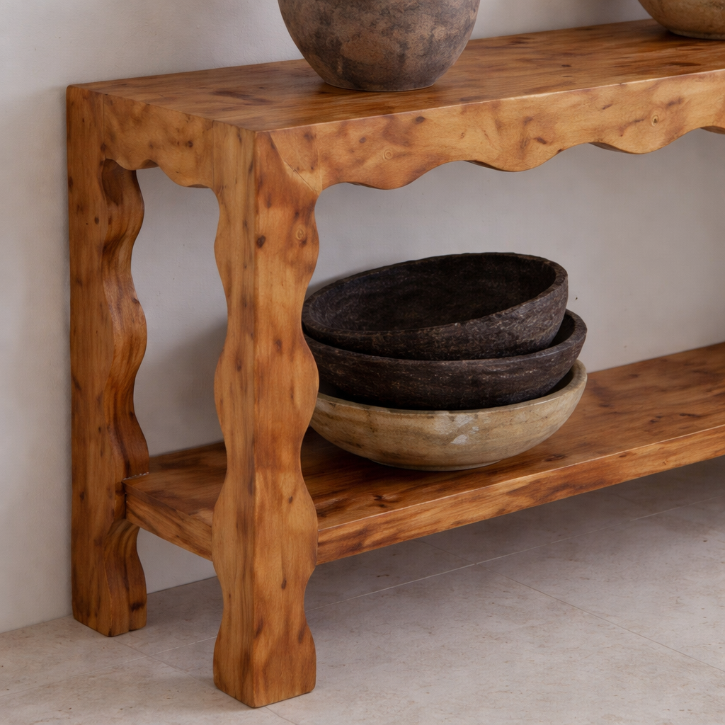 ShanaWood Wavy Apron Console Table with Bottom Shelf - view 2