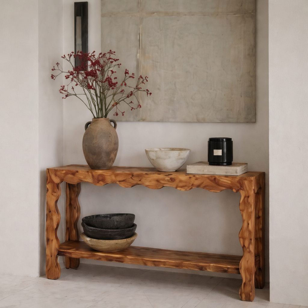 ShanaWood Wavy Apron Console Table with Bottom Shelf - view 5