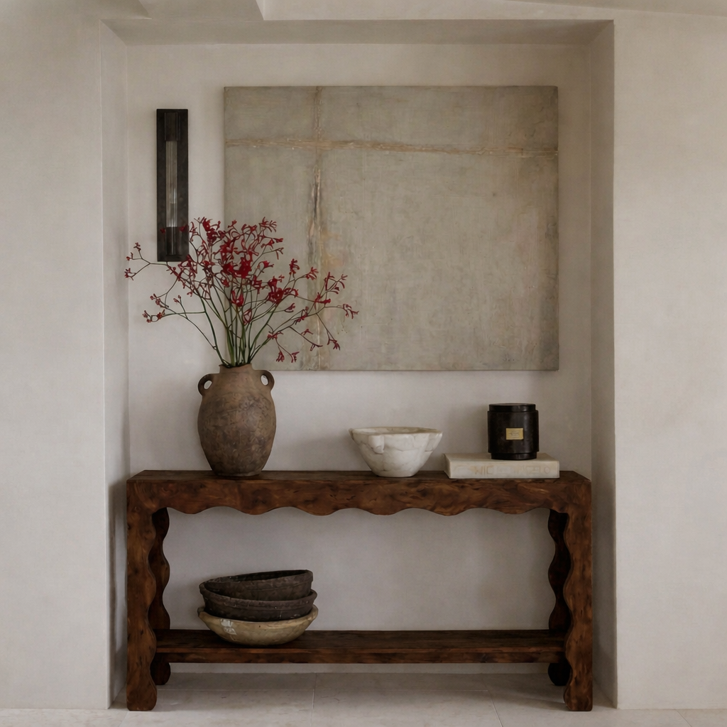 ShanaWood Wavy Apron Console Table with Bottom Shelf - view 6