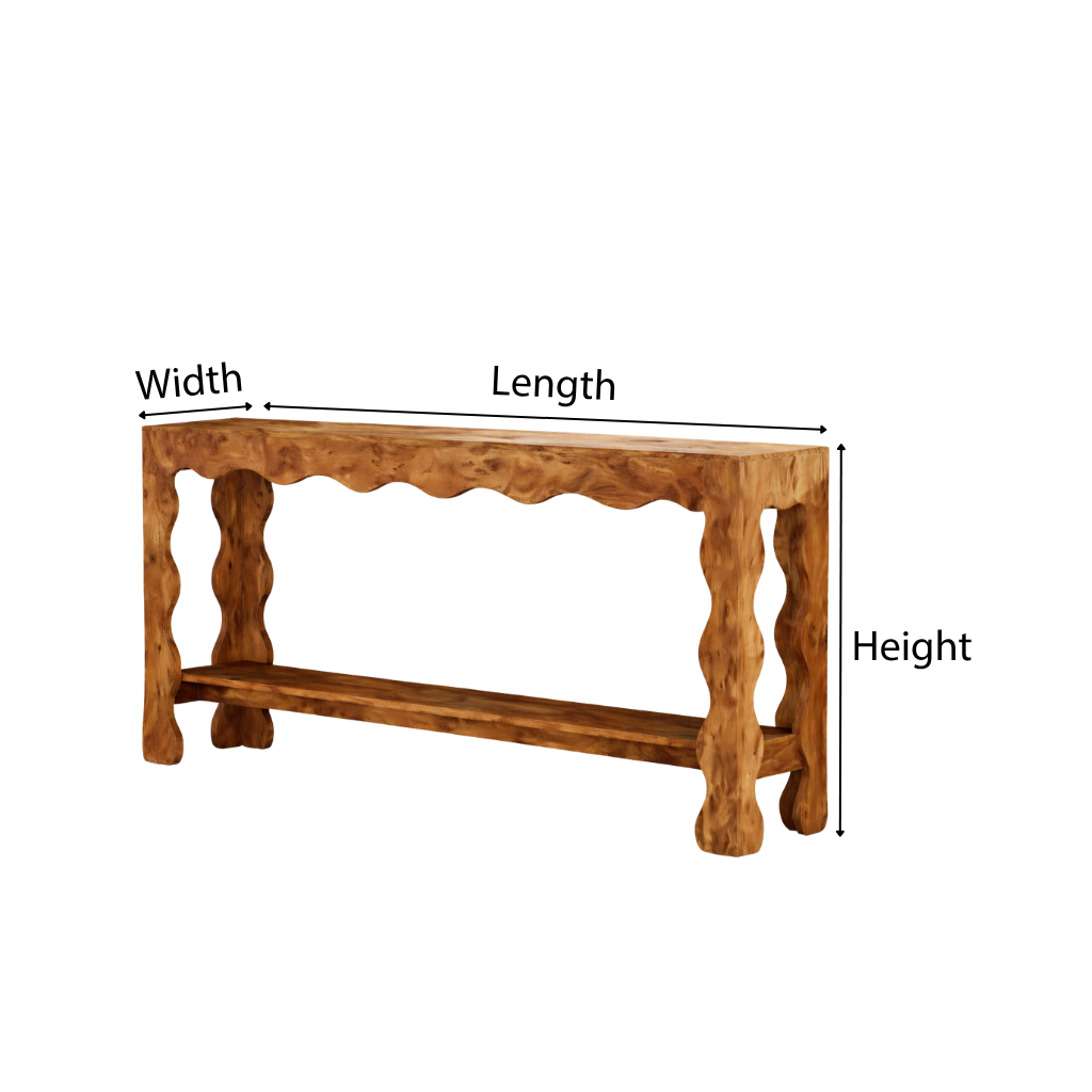 ShanaWood Wavy Apron Console Table with Bottom Shelf - dimensions