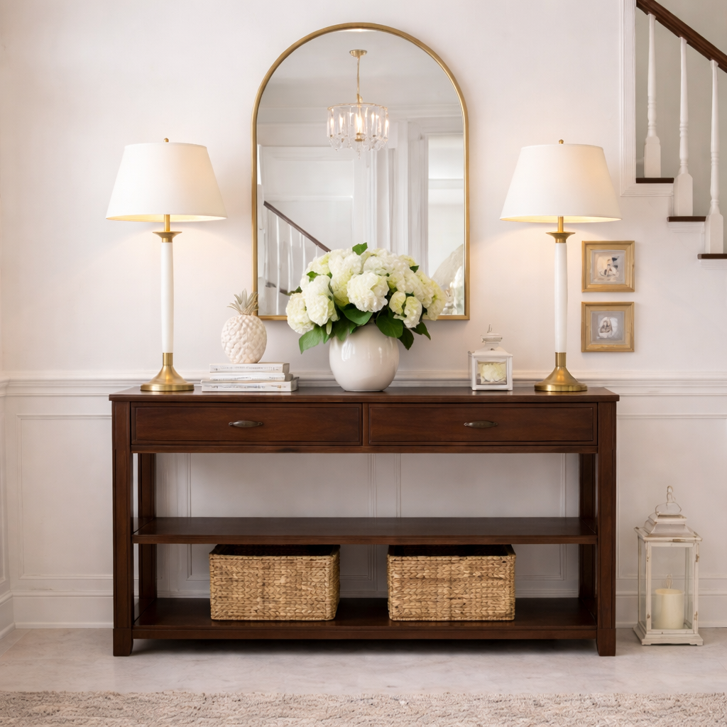 ShanaWood Wood Console Table with Drawers and Open Shelf - view 1