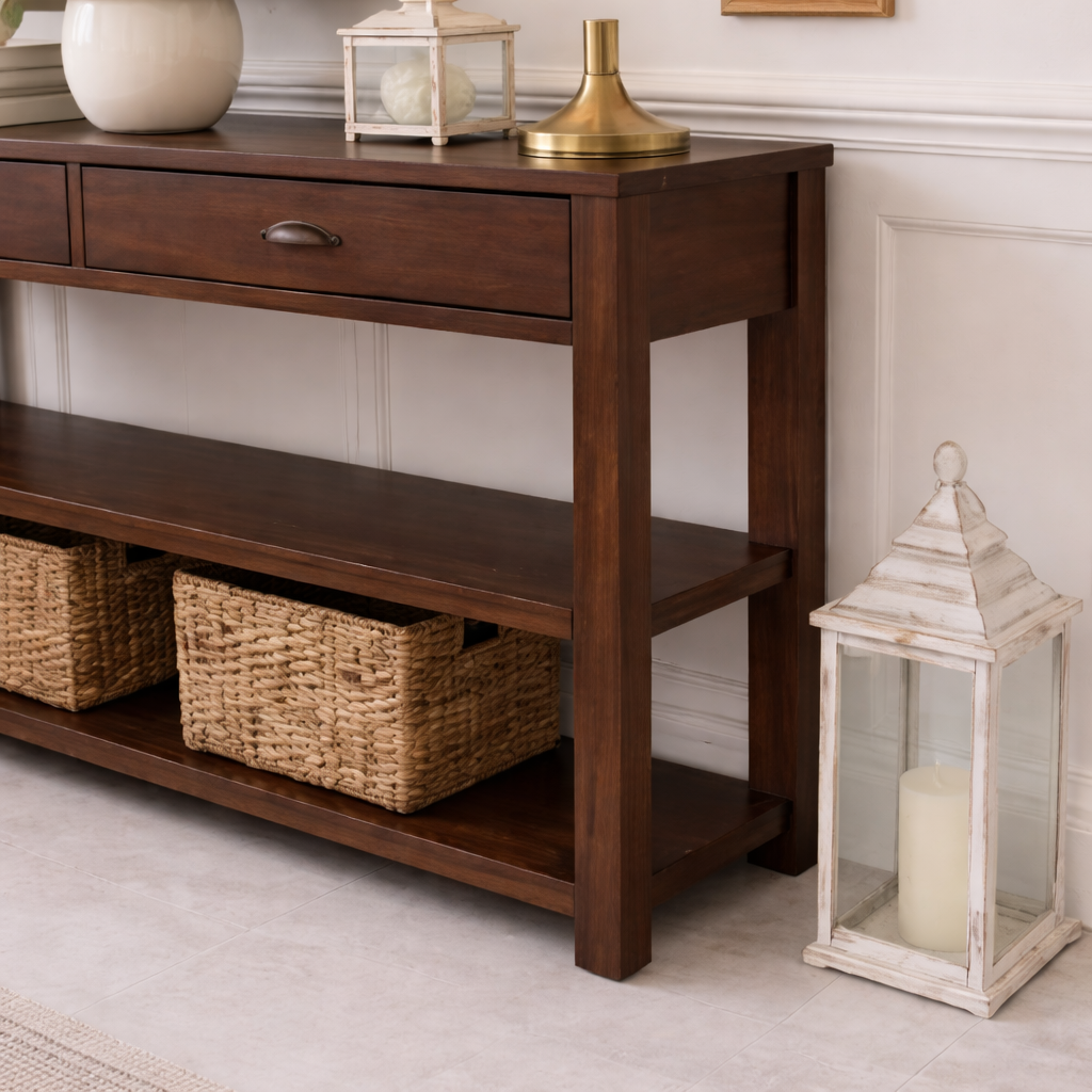 ShanaWood Wood Console Table with Drawers and Open Shelf - view 2