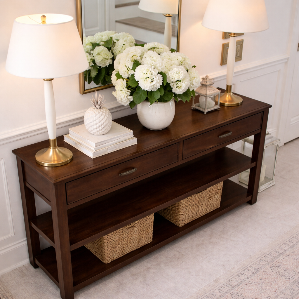 ShanaWood Wood Console Table with Drawers and Open Shelf - view 5